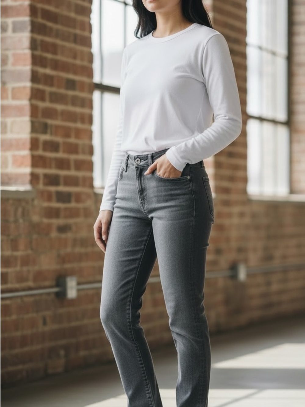 Mavi High Rise Slim Boyfriend Straight Leg Jeans in Grey